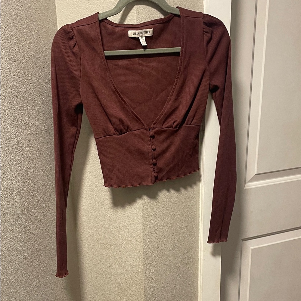 Urban Outfitters Burgundy Long Sleeve Blouse